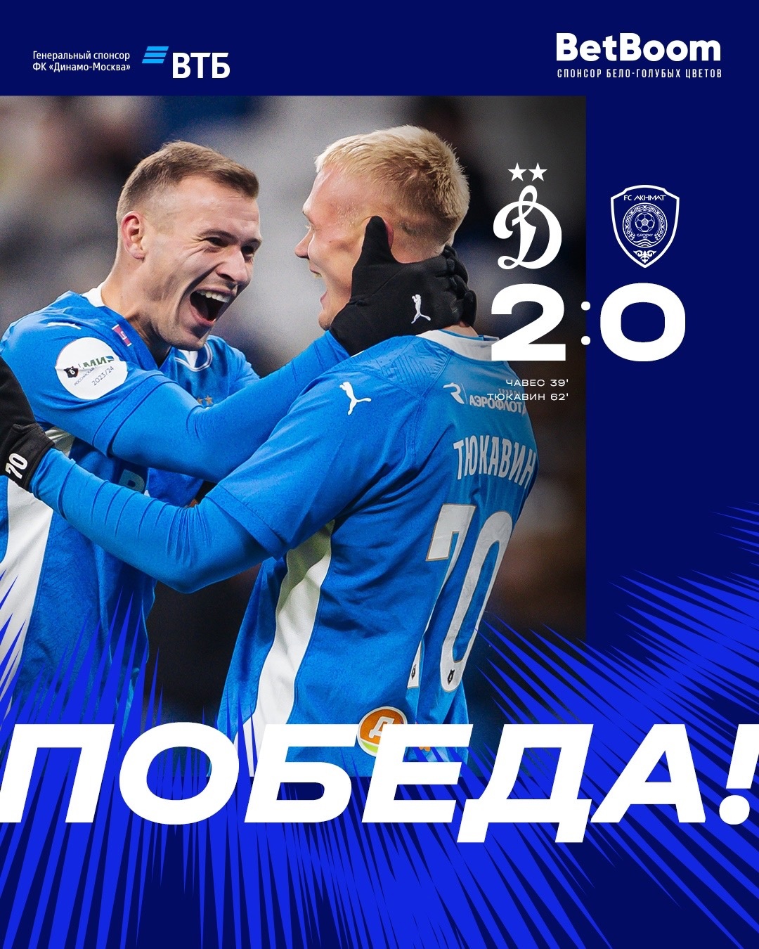 Динамо победило в тяжелом матче Ахмат 2:0